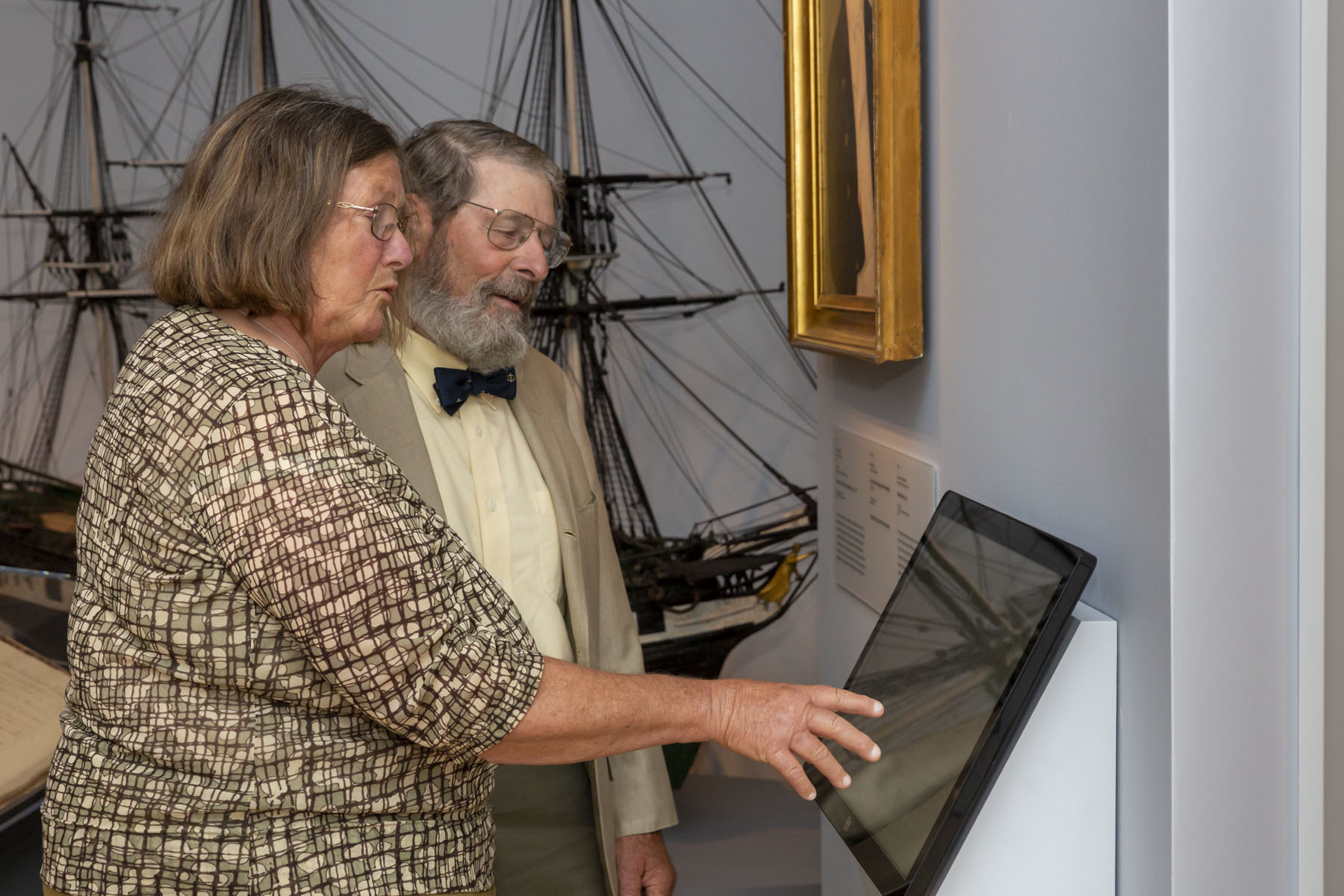 Joanie and Tim Ingraham in 2019 in PEM’s Maritime Art gallery. Photo by Kathy Tarantola/PEM.