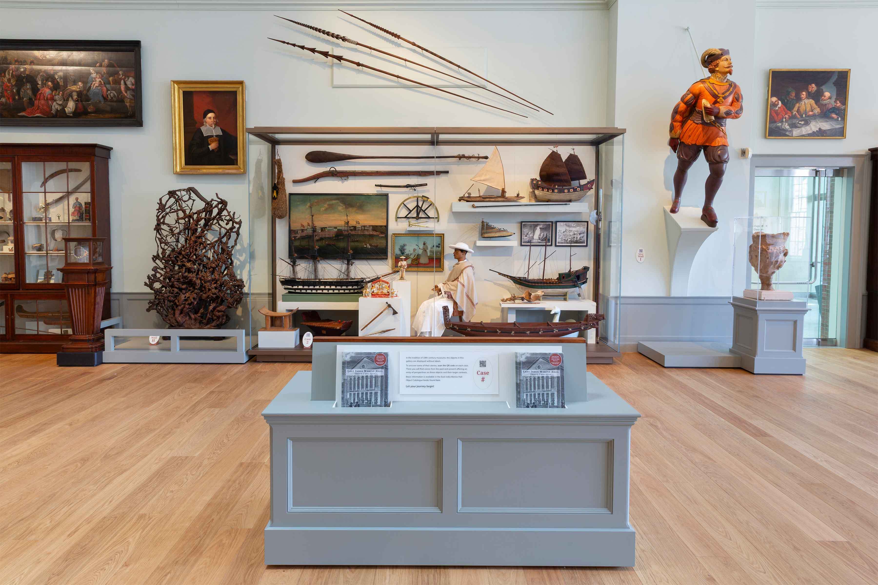A cabinet in the new installation of East India Marine Hall at PEM. Photo by Kathy Tarantola/PEM.