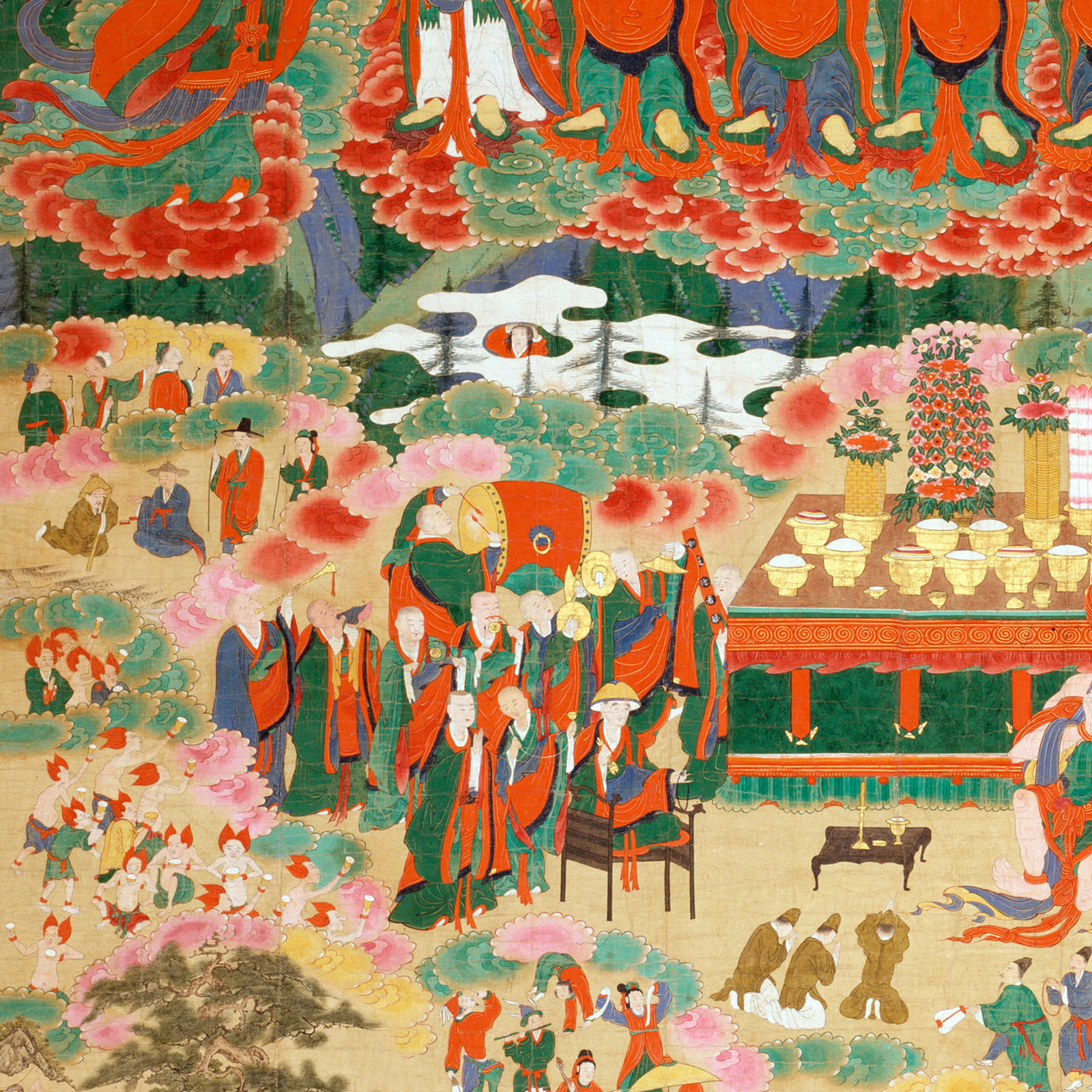 Colorful hanging scroll depicting Korean Nectar Ritual