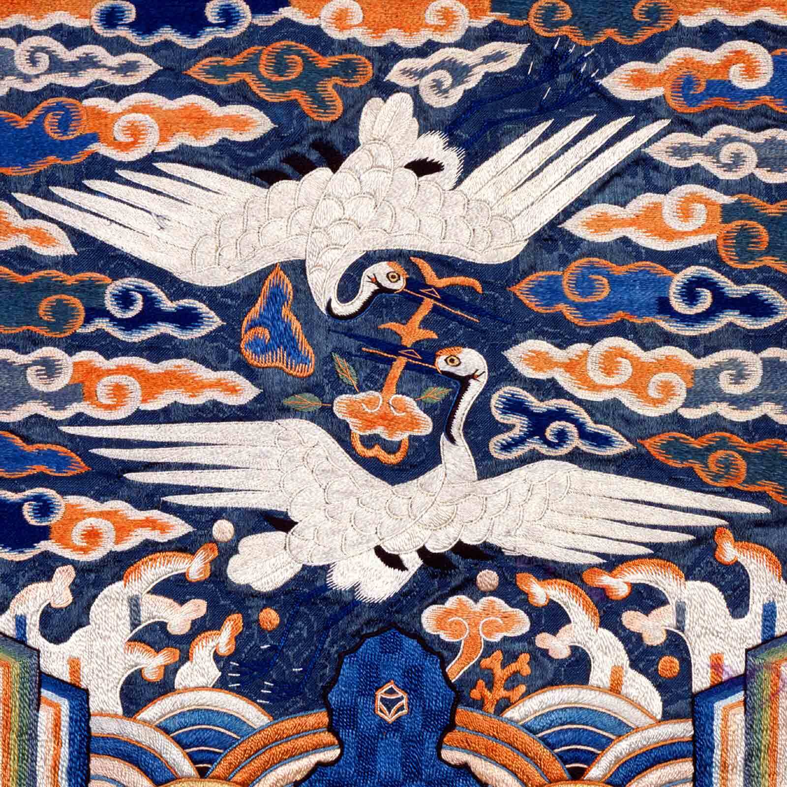 Artist in Korea, Hyungbae (rank badge) with two cranes, before 1899. Silk embroidery on silk. Gift of Gustavus Goward, 1899. E9785. Peabody Essex Museum.