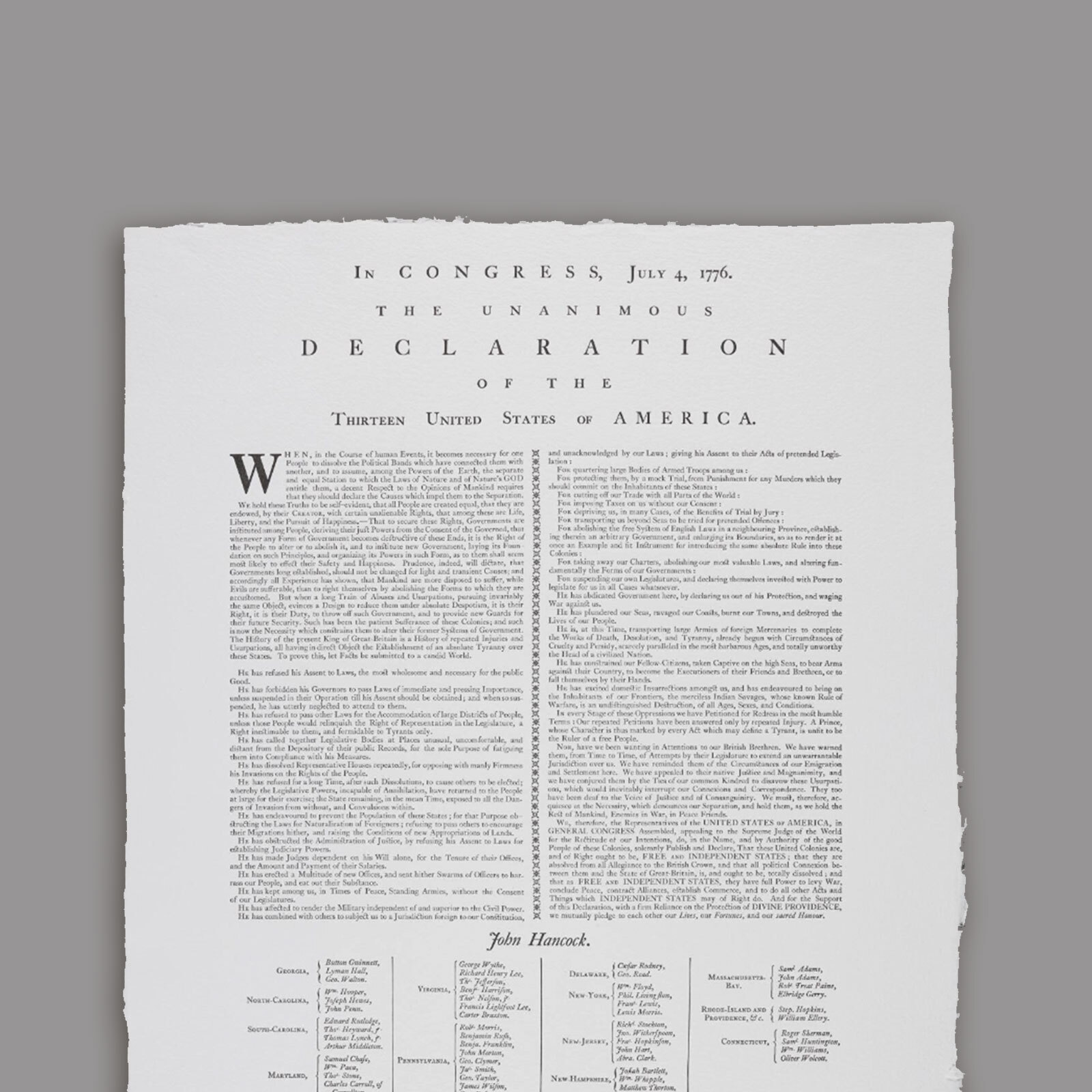 Mary Katharine Goddard 1777 Declaration re-created and edited by Mindy Belloff in 2010, on display in Pressing Importance