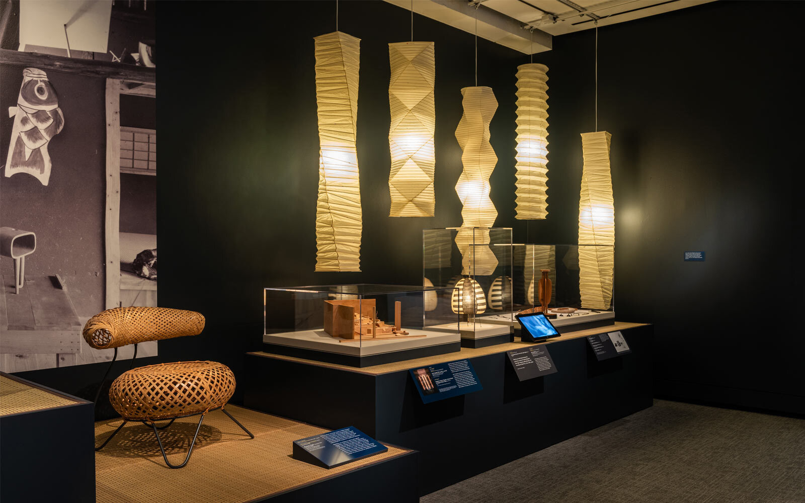 Set of long, hanging Akari lights by Noguchi