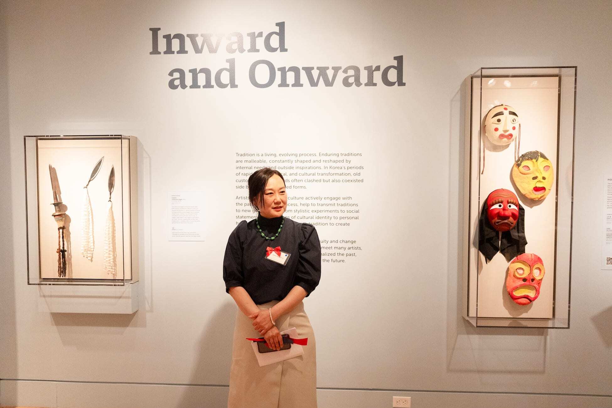 Curator Jiyeon Kim giving tours of the gallery.  Photo by David Tucker.