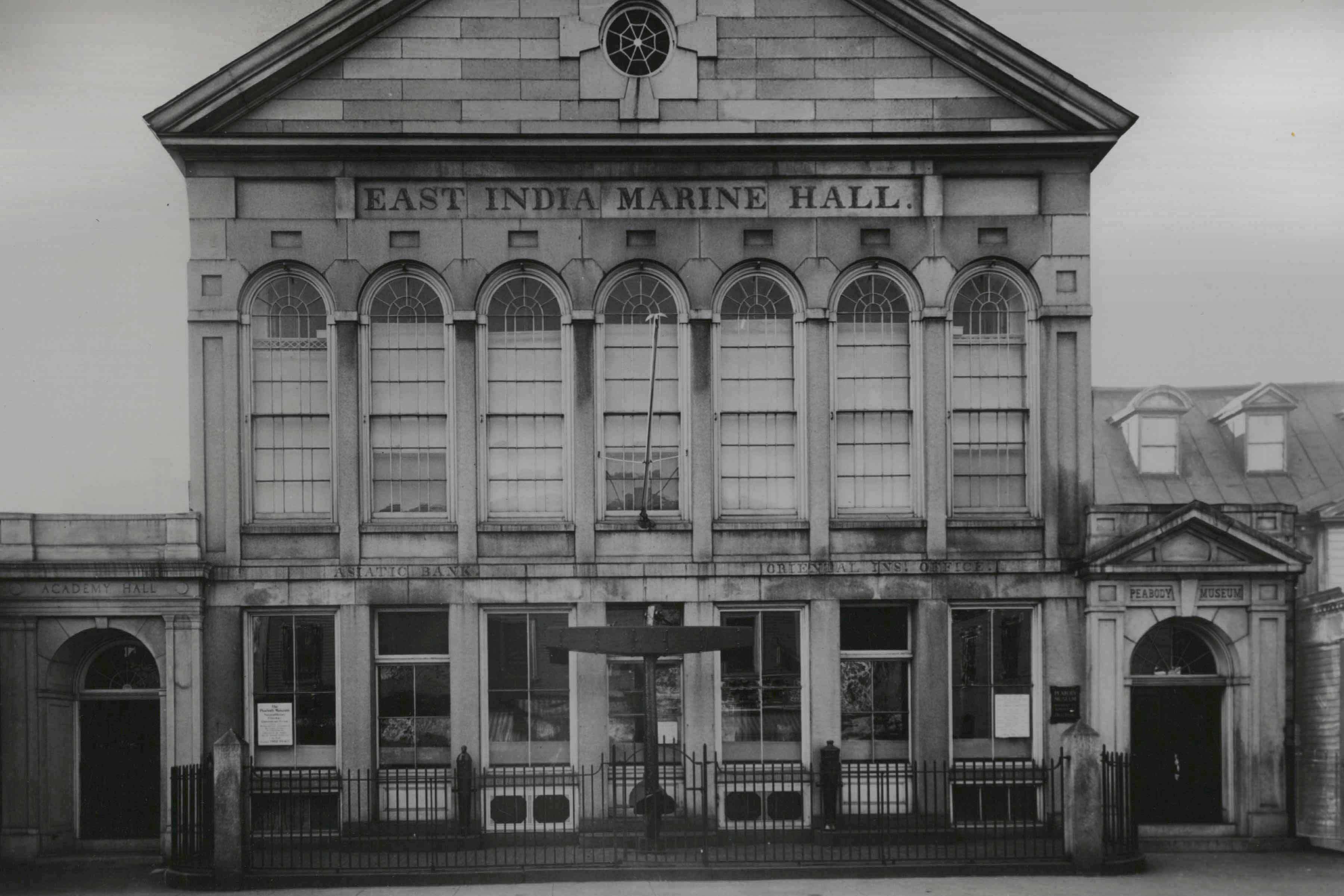 East India Marine Hall detail view b/w photo