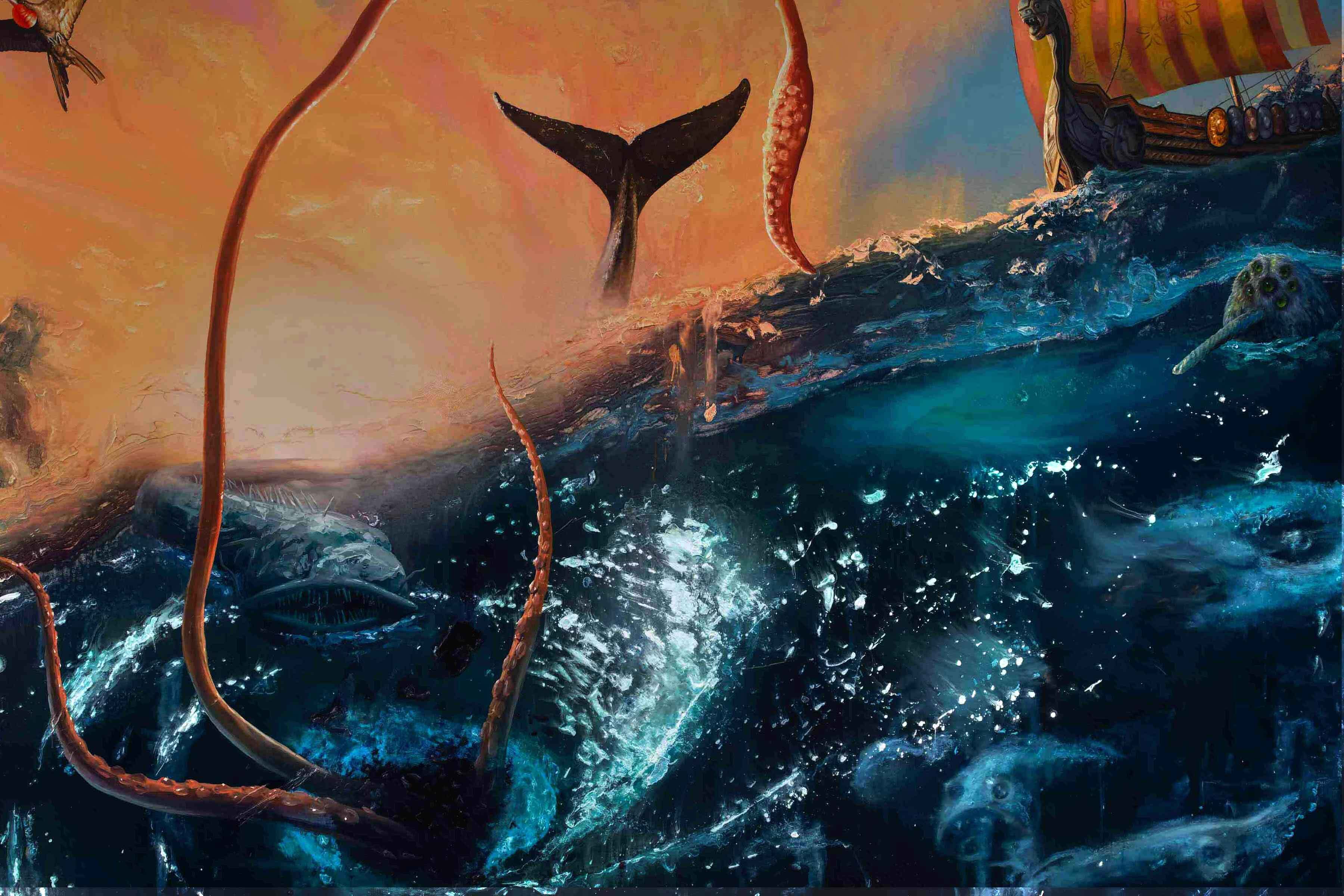 Alexis Rockman, Maelstrom, 2019. Oil on wood. Courtesy of the artist and Sperone Westwater Gallery