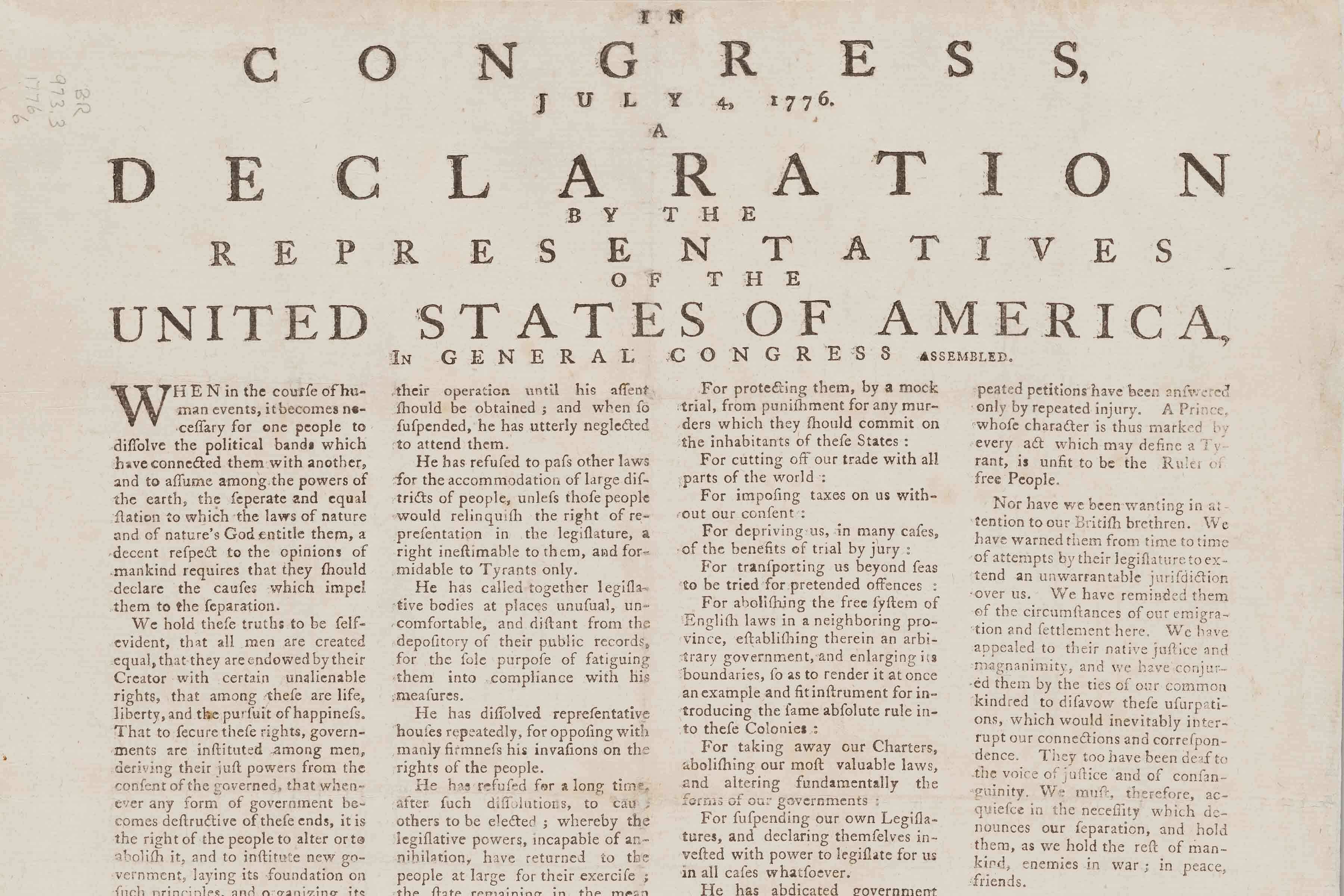 A Declaration by the Representatives of the United States of America (detail), 1776
