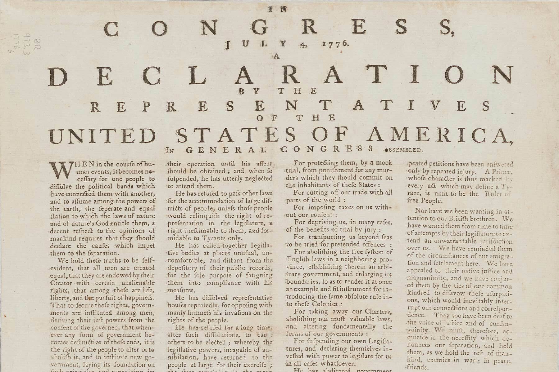 A Declaration by the Representatives of the United States of America (detail), 1776