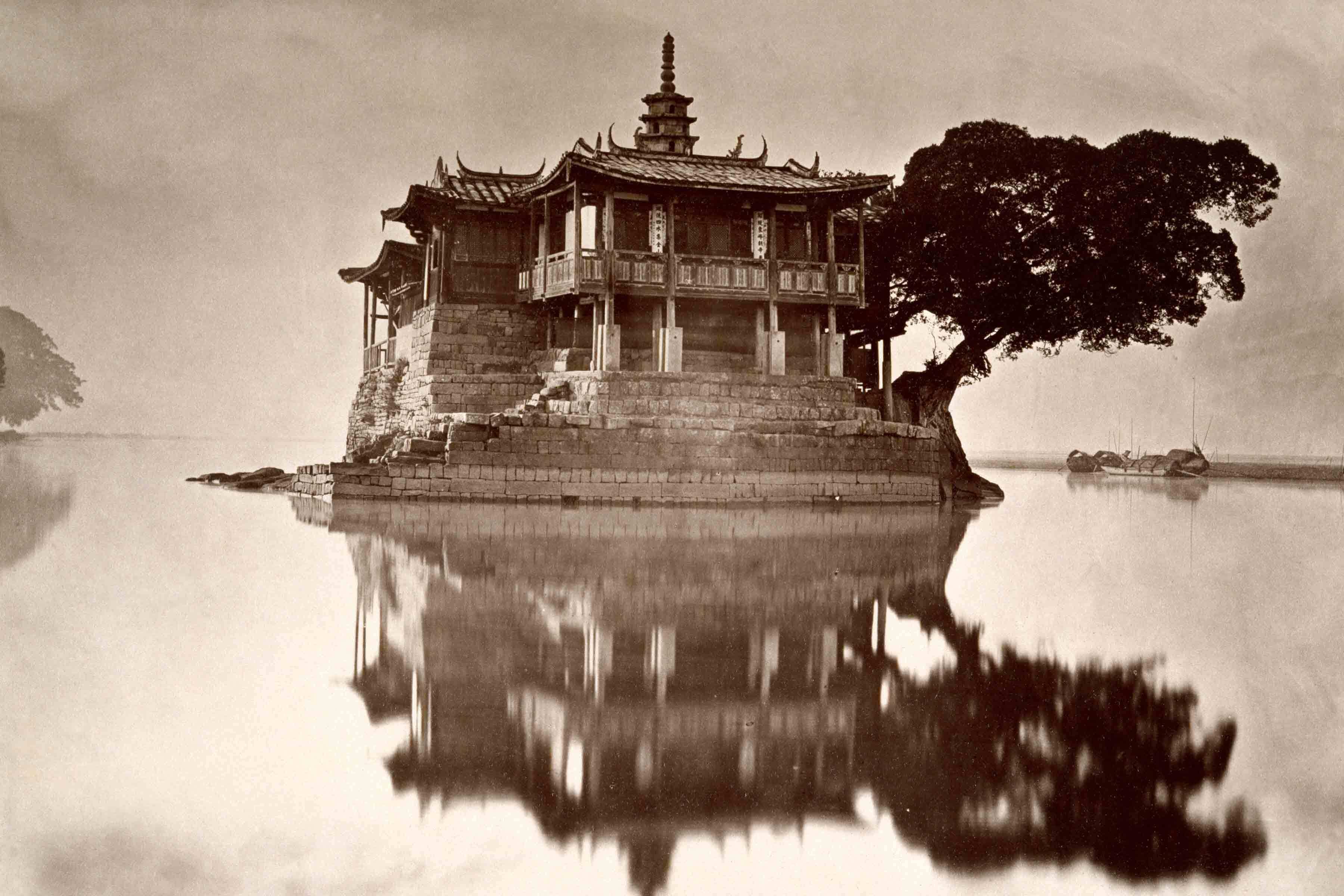 John Thomson, 1837–1921, United Kingdom. The Island Pagoda Foochow and the River Min, 1873. Carbon prints from collodion negatives. 8 3/4 x 11 5/16 inches (22.225 x 28.702 cm). Gift of the estate of Mrs. Anthony Rives, 1973. PH26.19