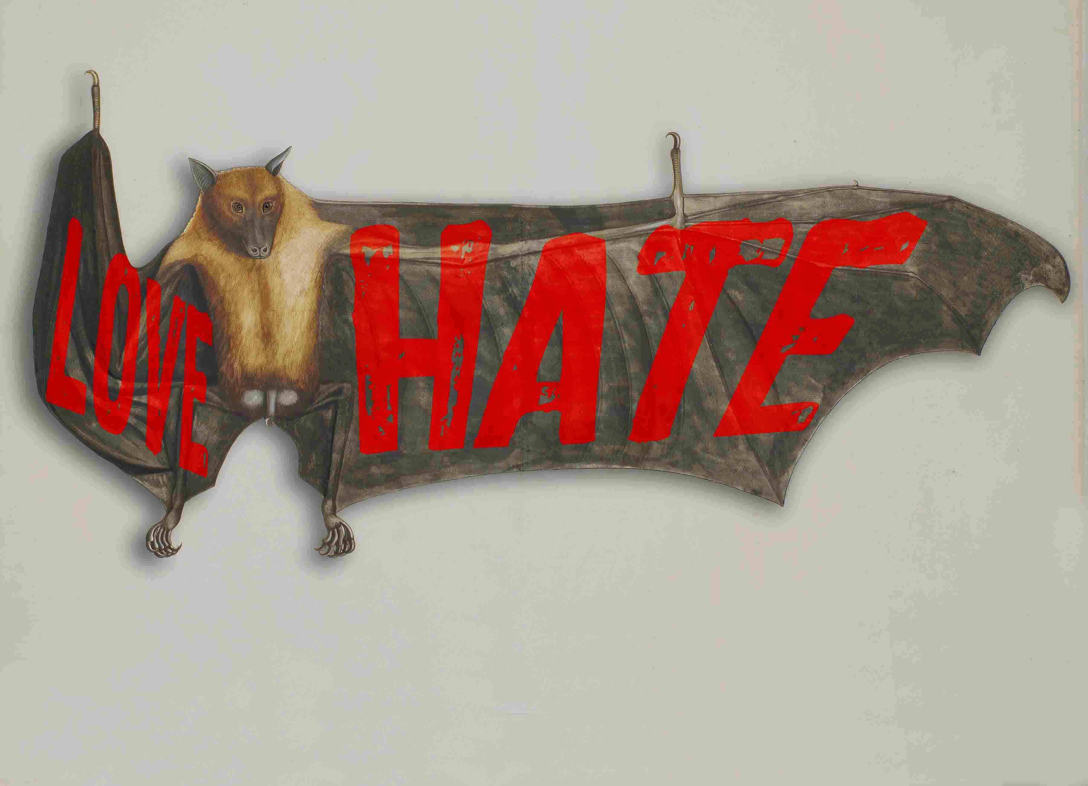 Tony Rubino, Love Hate Bat, 2019. Acrylic on canvas. Courtesy of the artist.