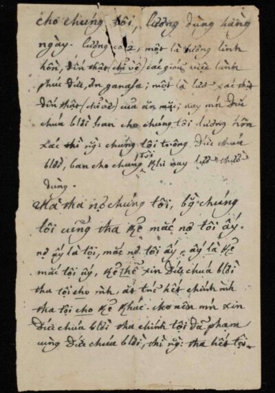 A page from the manuscript records the Lord’s Prayer and Hail Mary in Vietnamese with explanations
