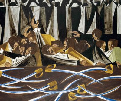 Jacob Lawrence, Panel 15, 1955, from Struggle: From the History of the American People, 1954–56, egg tempera on hardboard.