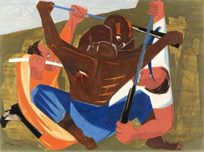 Jacob Lawrence, . . . for freedom we want and will have, for we have served this cruel land long enuff . . . —a Georgia slave, 1810, Panel 27, 1956, from Struggle: From the History of the American People, 1954–56, egg tempera on hardboard.