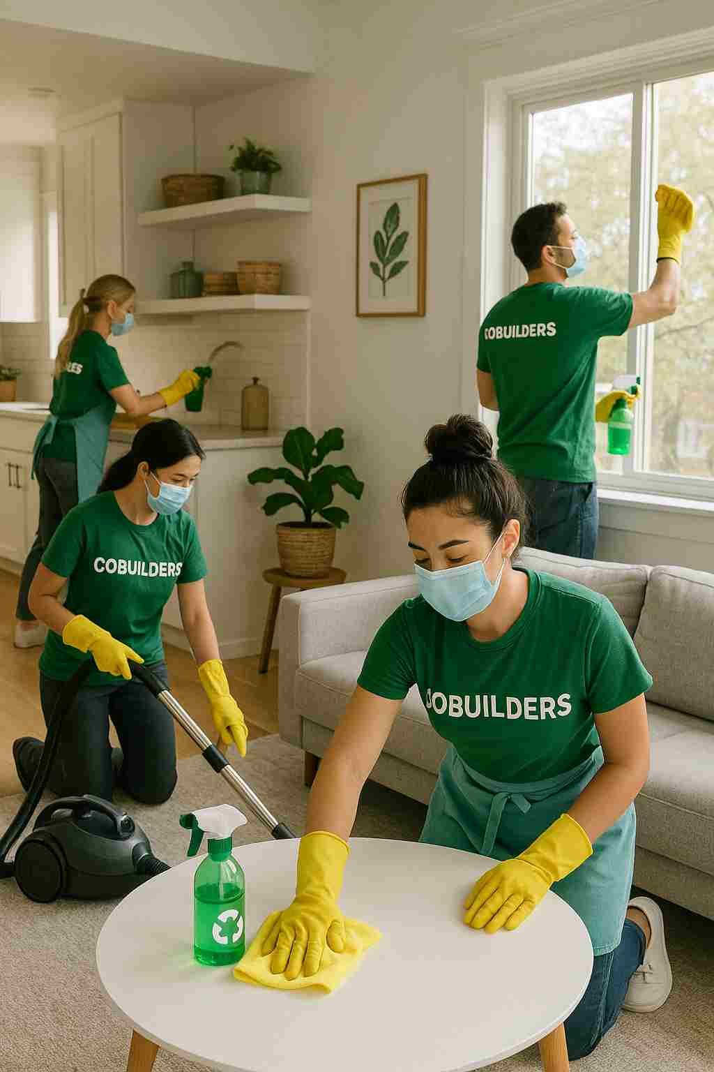 The CoBuilders cleaning maid service team providing eco-friendly cleaning in a Denver home