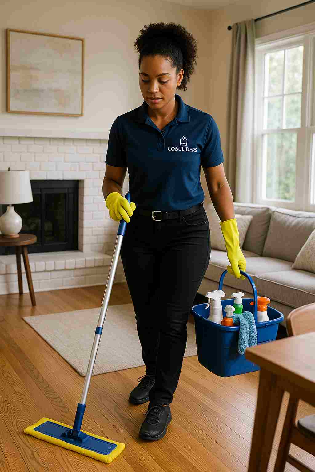 Professional maid service by The CoBuilders janitor cleaning a Denver home