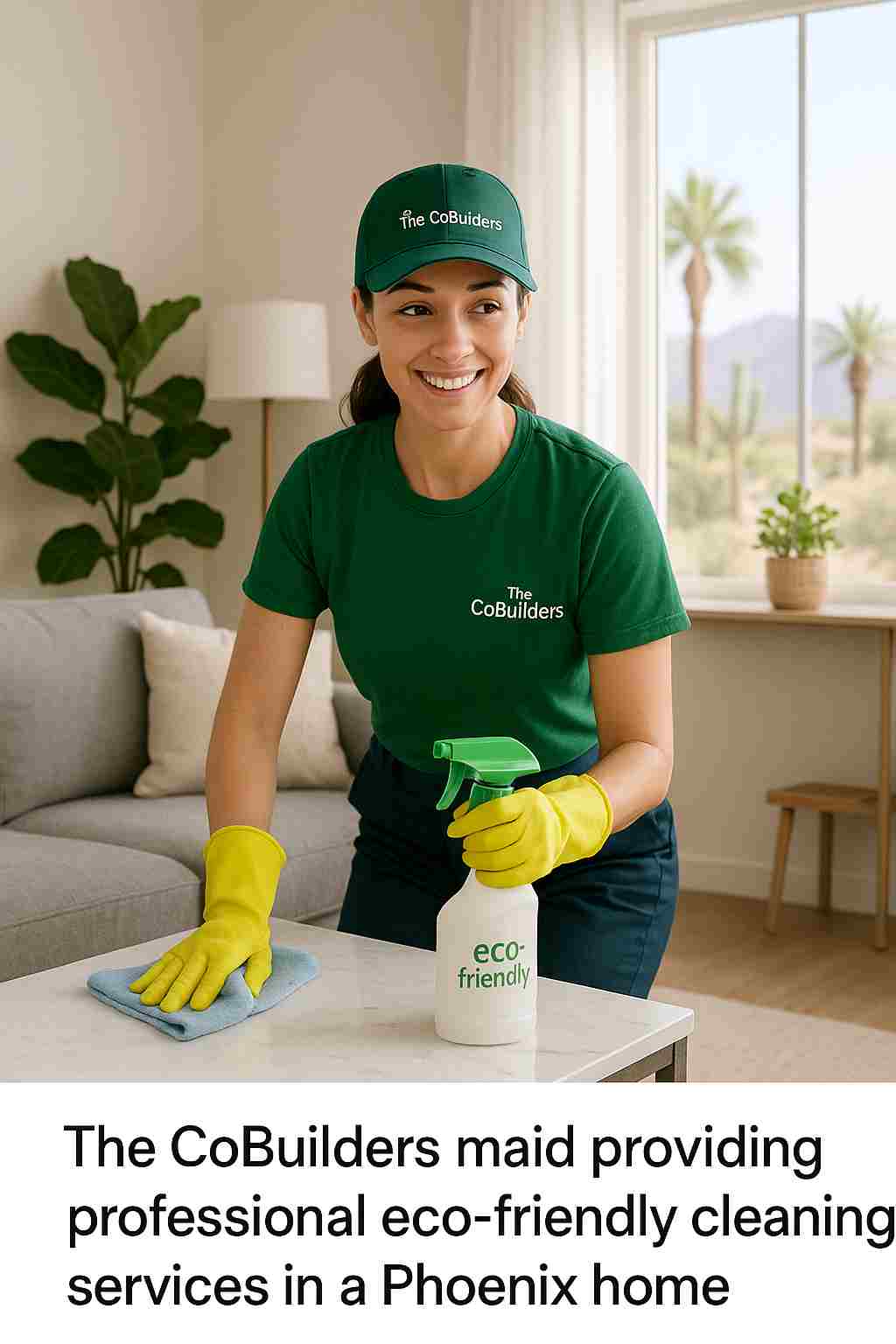 The CoBuilders maid providing professional eco-friendly cleaning services in a Phoenix home