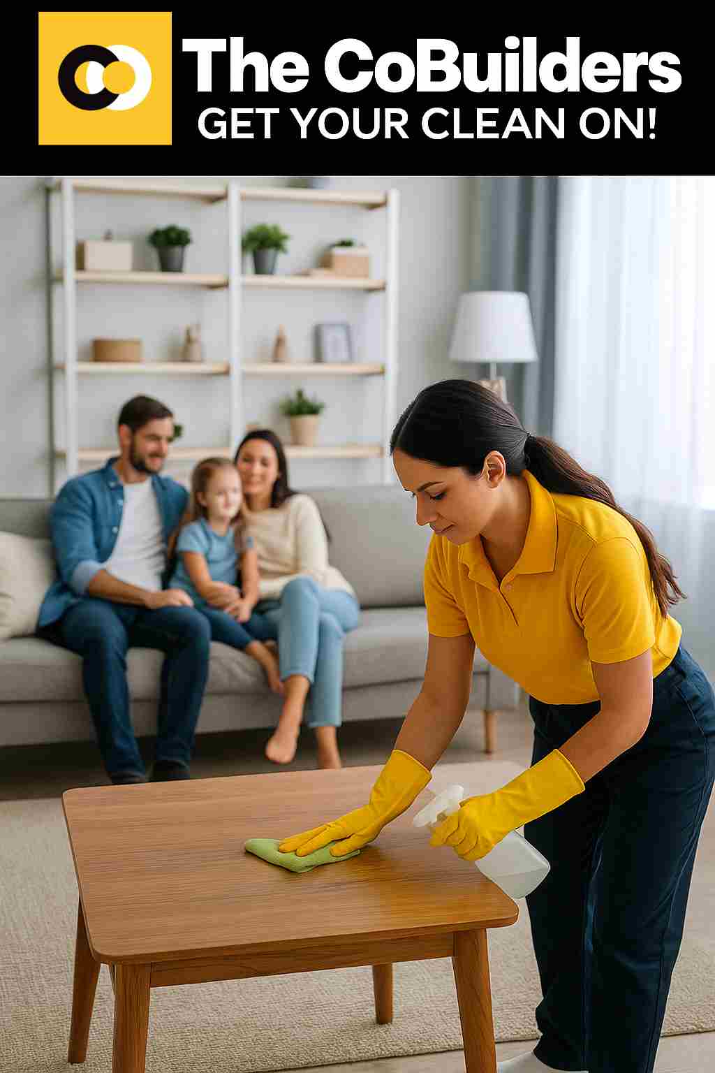 The CoBuilders maid cleaning a family living room in Boise, Idaho