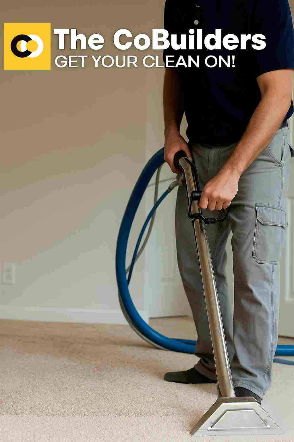 The CoBuilders technician performing steam cleaning on a carpet in a Portland, OR home