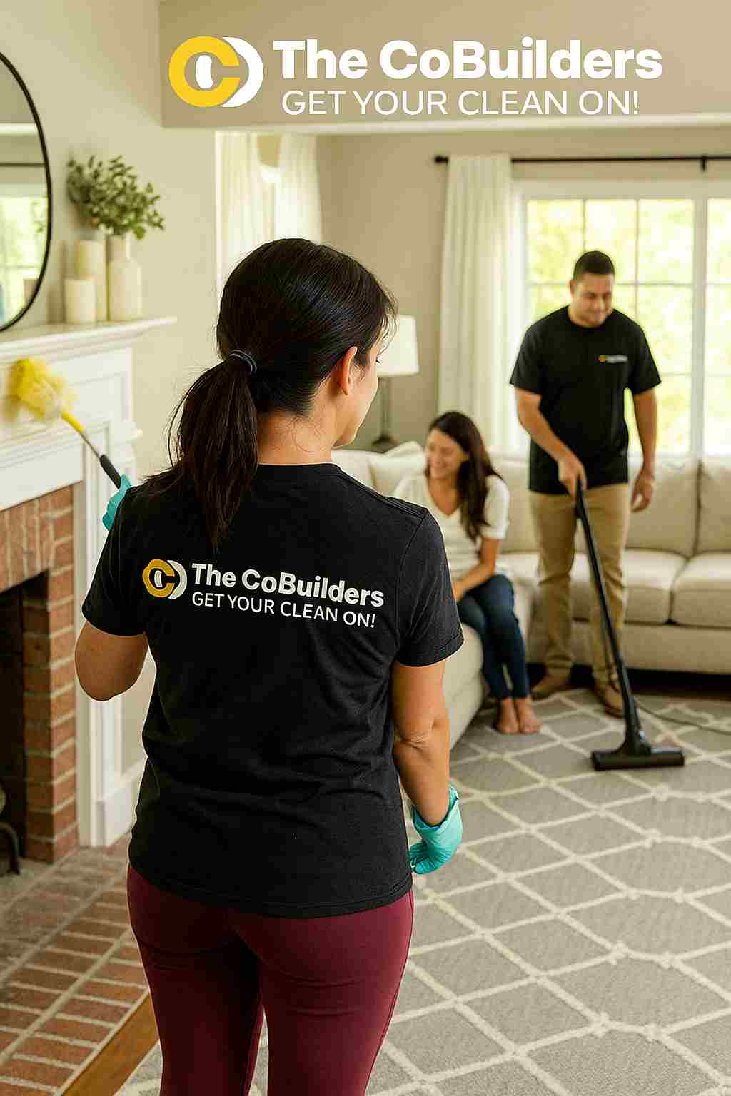 The CoBuilders maid cleaning a family living room in Raleigh, NC