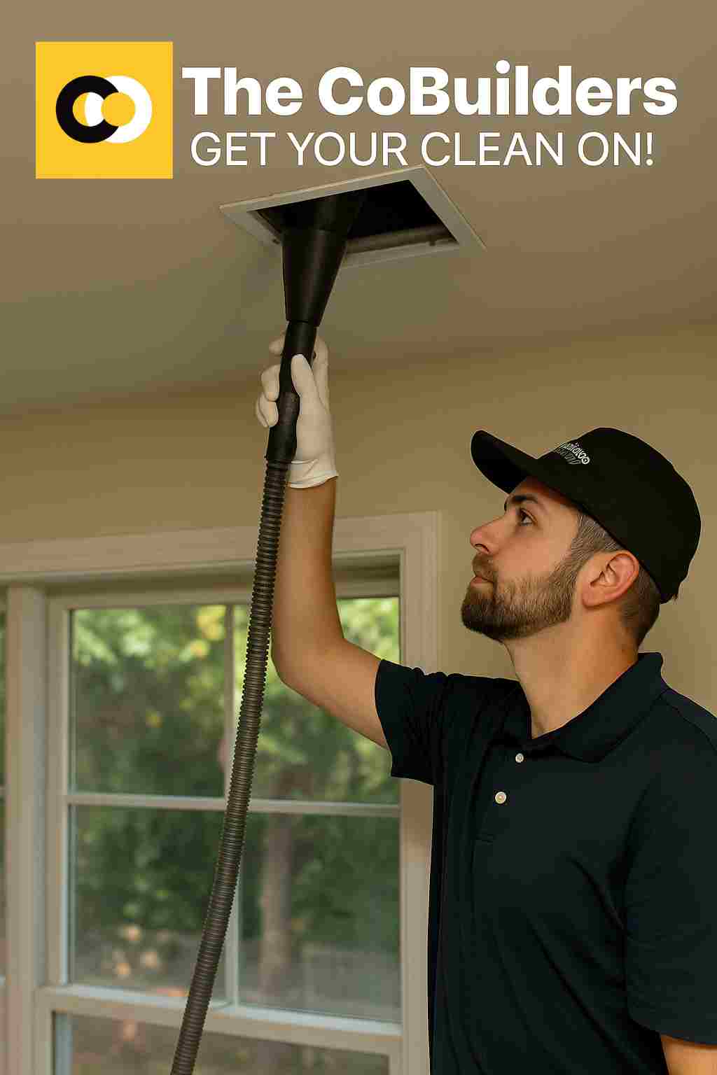 The CoBuilders technician cleaning air ducts in a Denver, Colorado home
