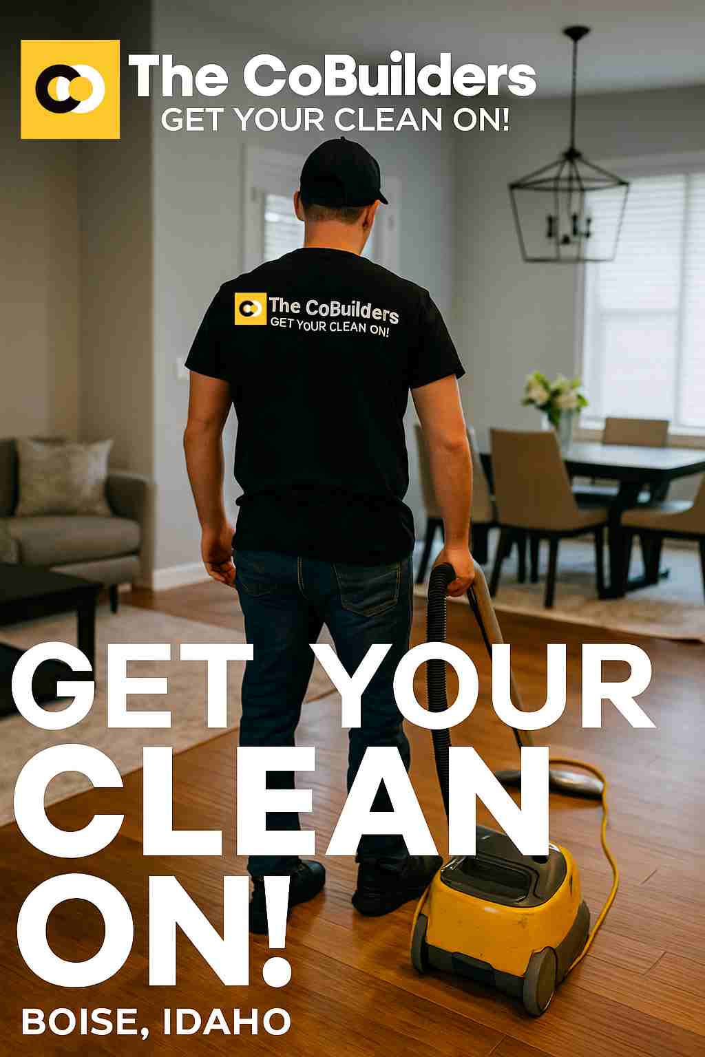 The CoBuilders professional performing clean service in a Boise, Idaho home