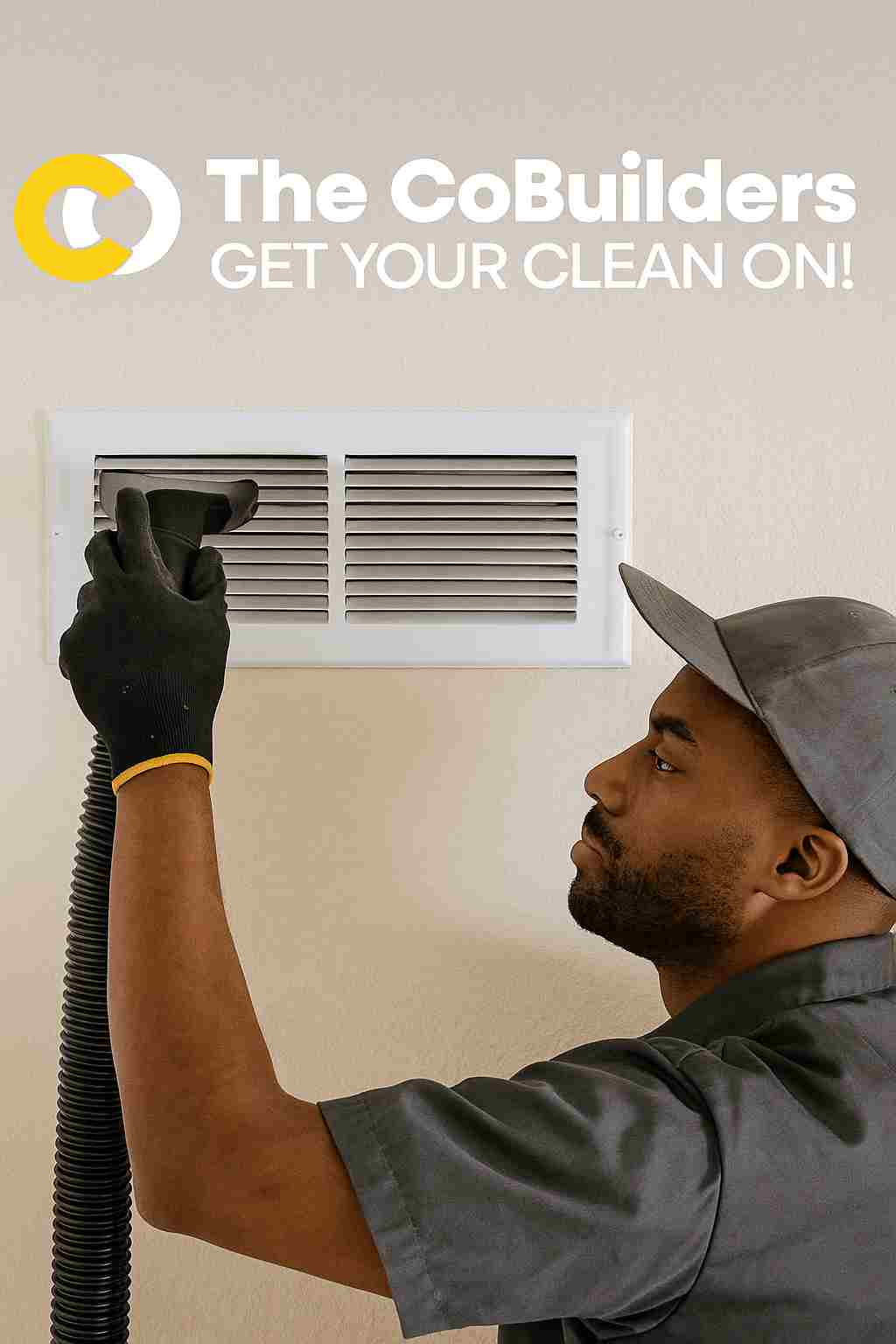 The CoBuilders technician performing vent cleaning in a Cleveland, Ohio home
