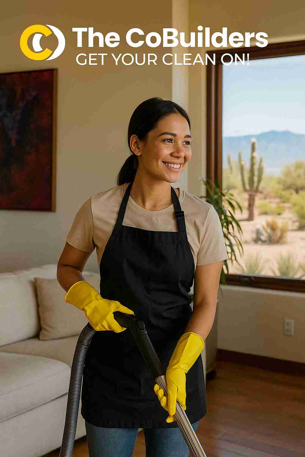 The CoBuilders cleaner providing service in an Albuquerque home with desert views in the background