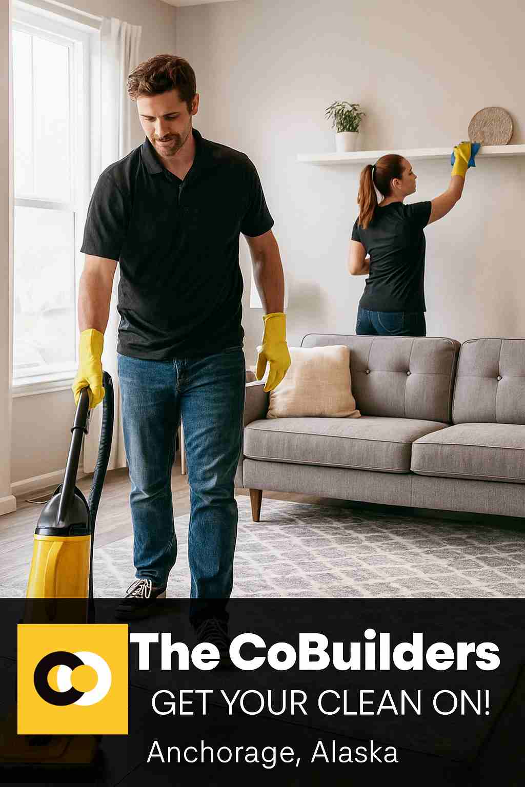 Professional cleaners from The CoBuilders providing cleaning service in an Anchorage, Alaska home