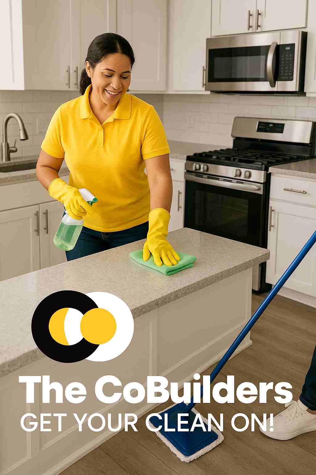 The CoBuilders home cleaning service in Fargo, ND kitchen — eco-friendly products used to sanitize counters and floors