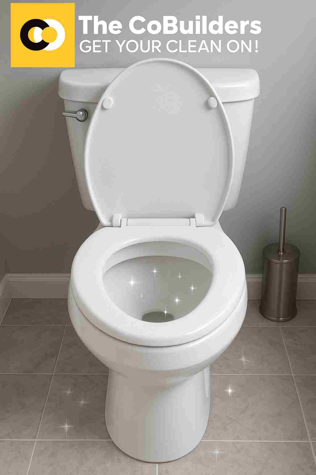 Sparkling white toilet bowl after deep cleaning by The CoBuilders professional