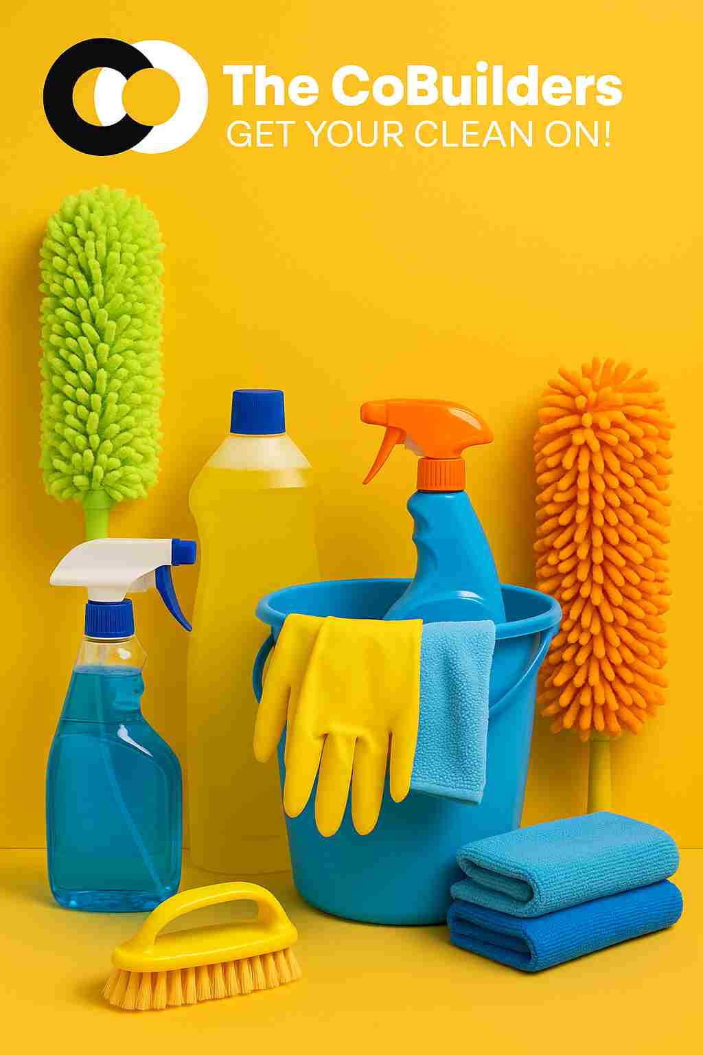 Cleaning supplies and microfiber tools used by The CoBuilders professional cleaners in Chicago, Illinois