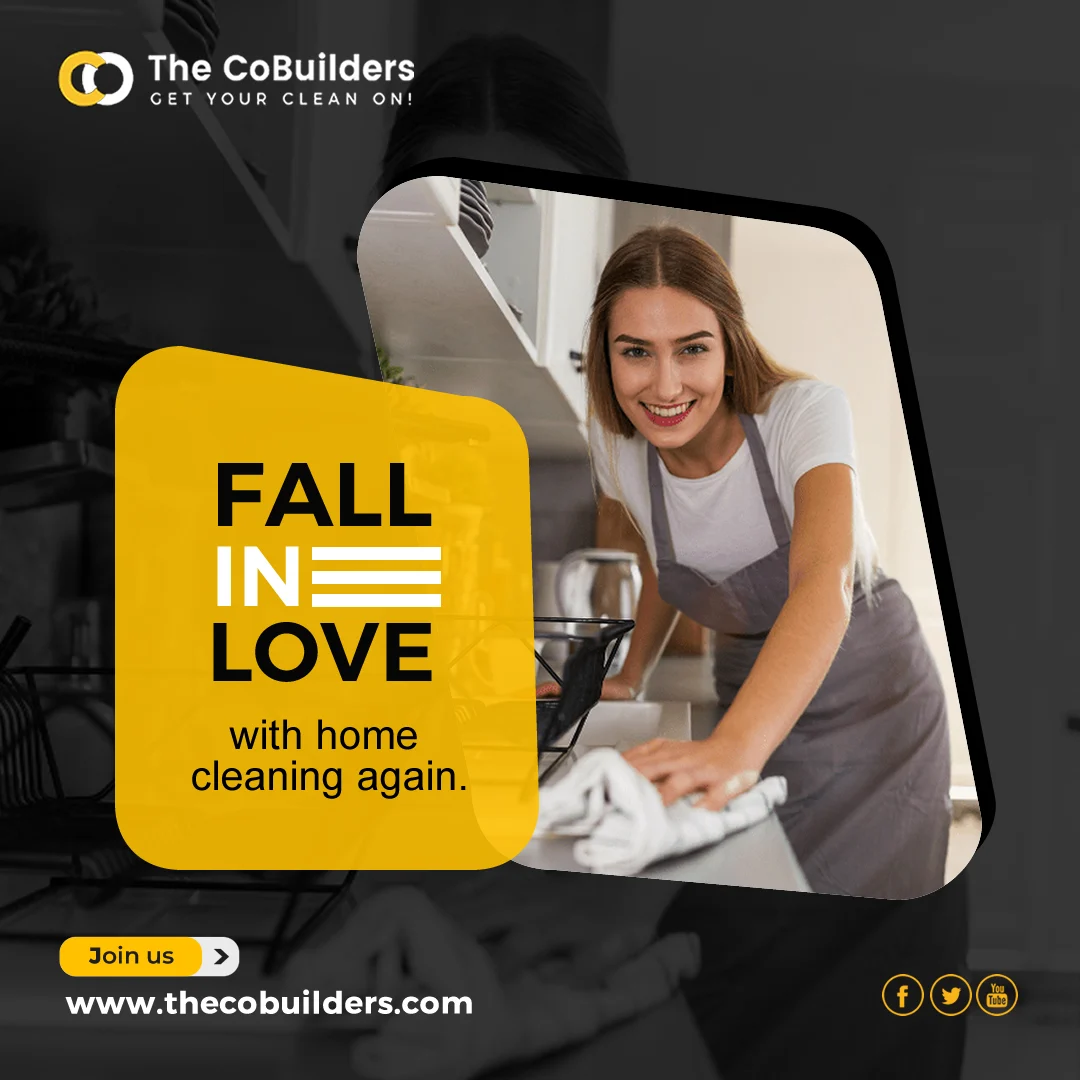 a female house cleaner in overalls wiping a table