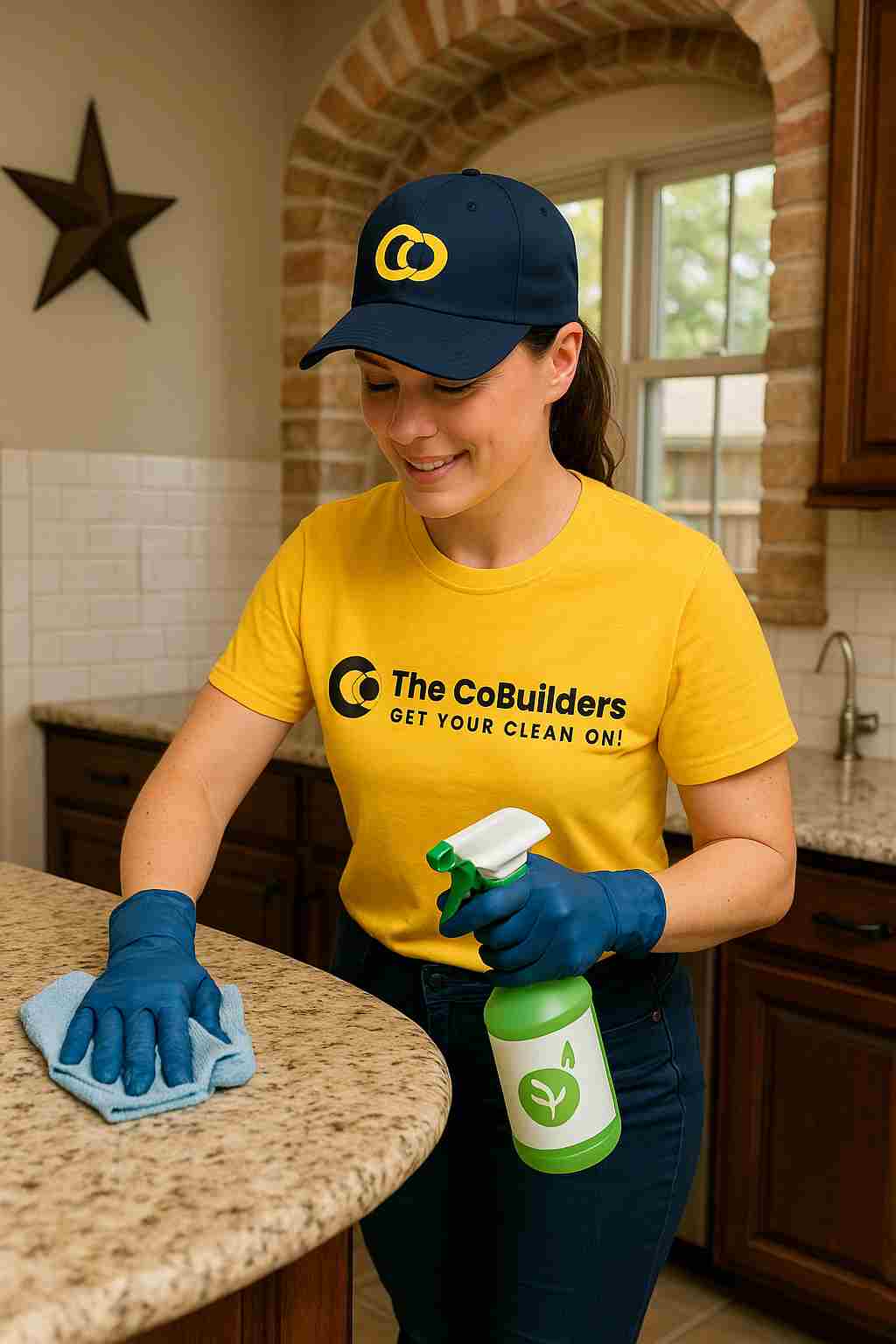 Cleaner using eco-friendly products in a Texas home