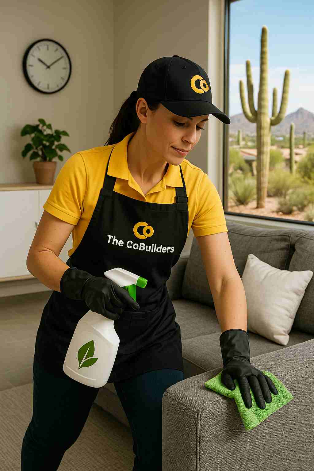 Maid performing deep cleaning in Phoenix home using eco-friendly products