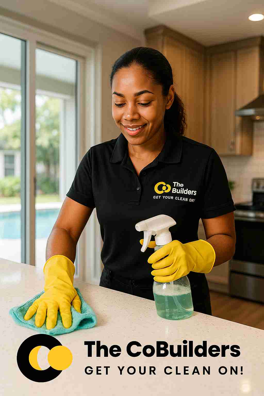 Professional house cleaner providing eco-friendly service inside an Orlando home