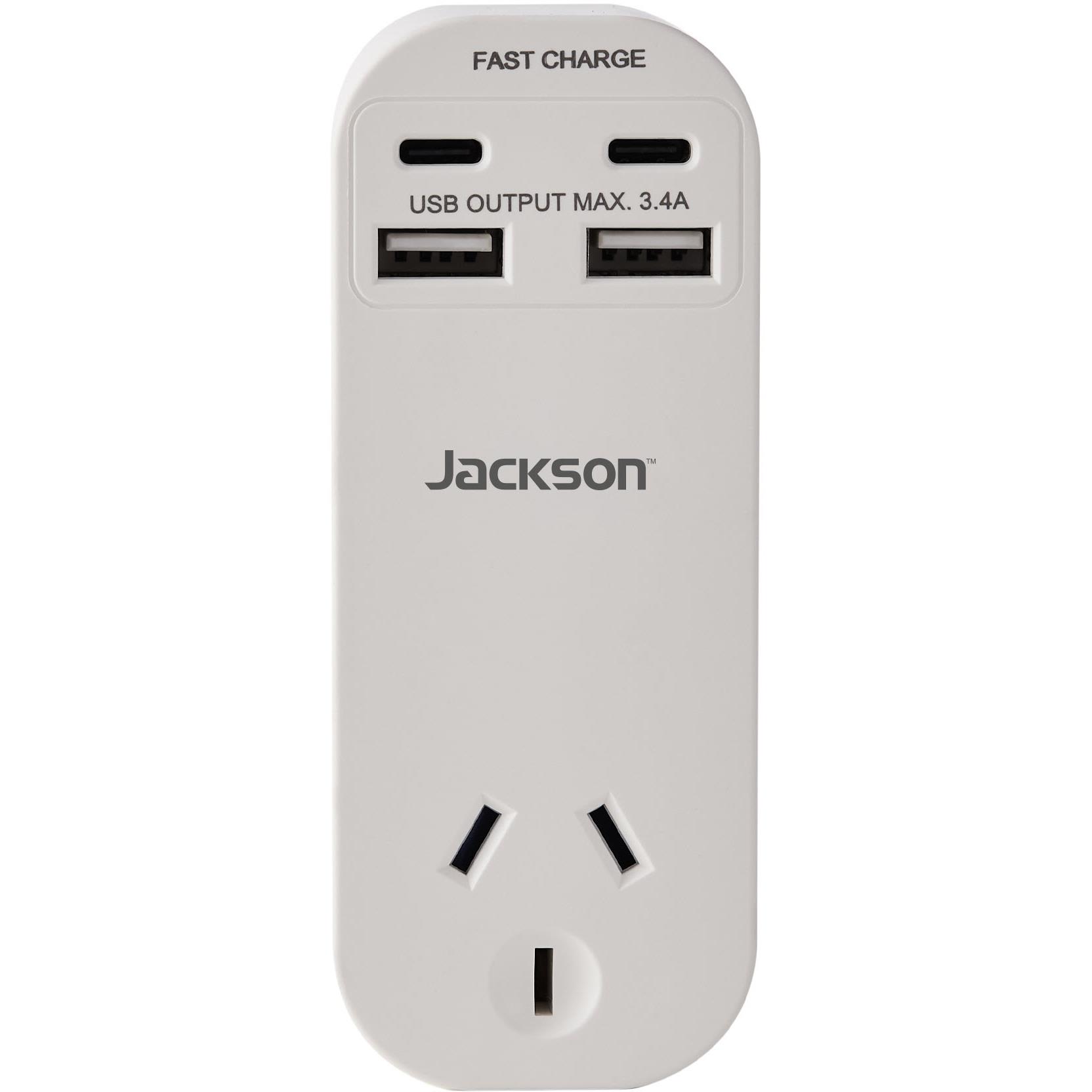 Jackson Fast Charge Adaptor w/ 1 x Power Socket, 2 x USB-A, 2 x USB-C Outlets
