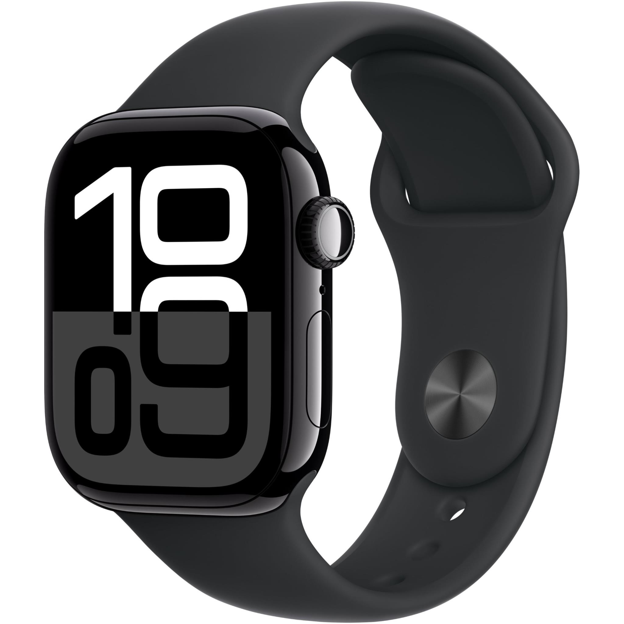Apple Watch Series 10 42mm Jet Black Aluminium Case GPS + Cellular Sport Band (M/L)[Black]