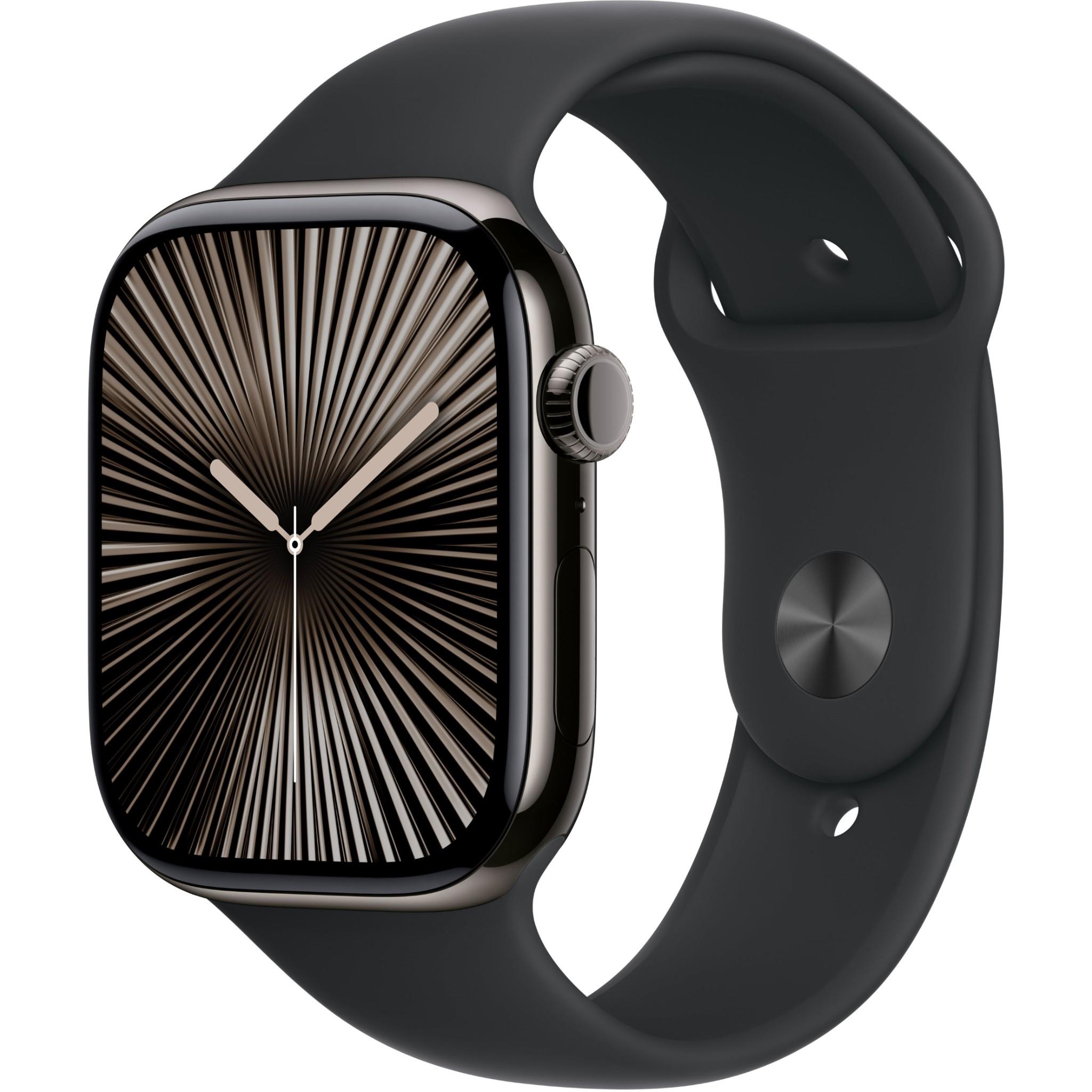 Apple Watch Series 10 46mm Slate Titanium Case GPS + Cellular Sport Band (S/M)[Black]