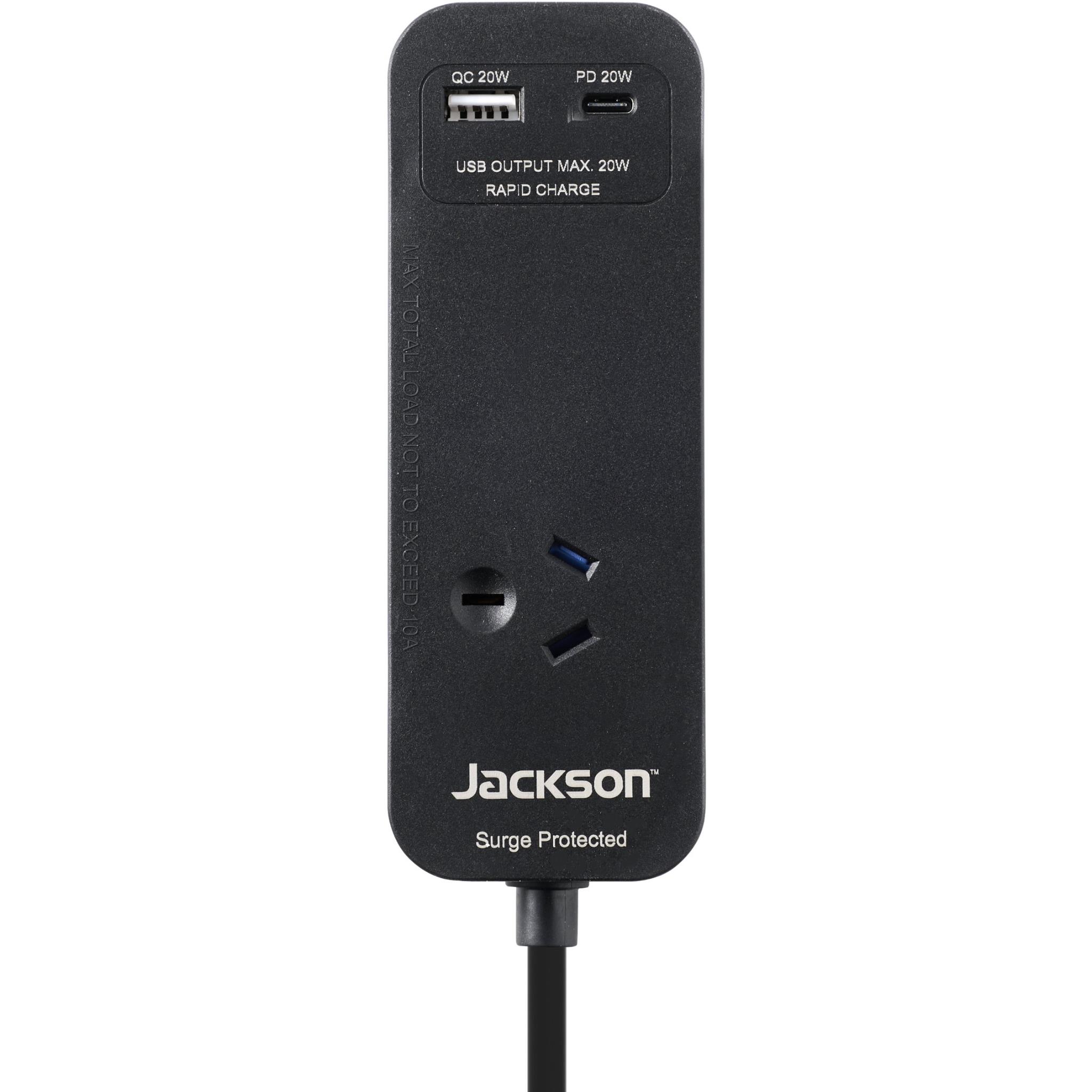 Jackson Rapid Charge USB-C/A Portable 1 Way Powerboard (Black)