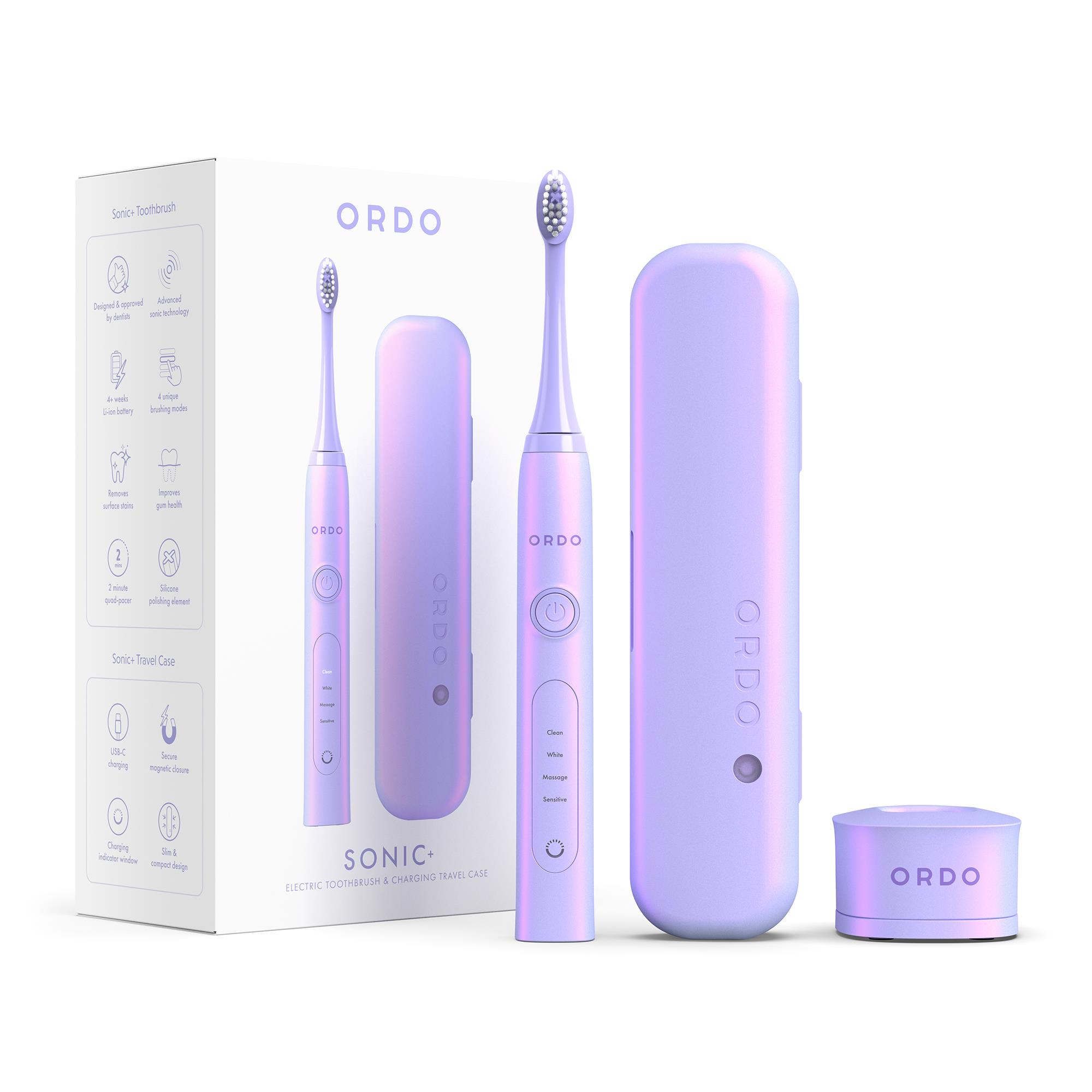 Ordo Sonic+ Electric Toothbrush & Charging Travel Case Bundle (Pearl Violet)