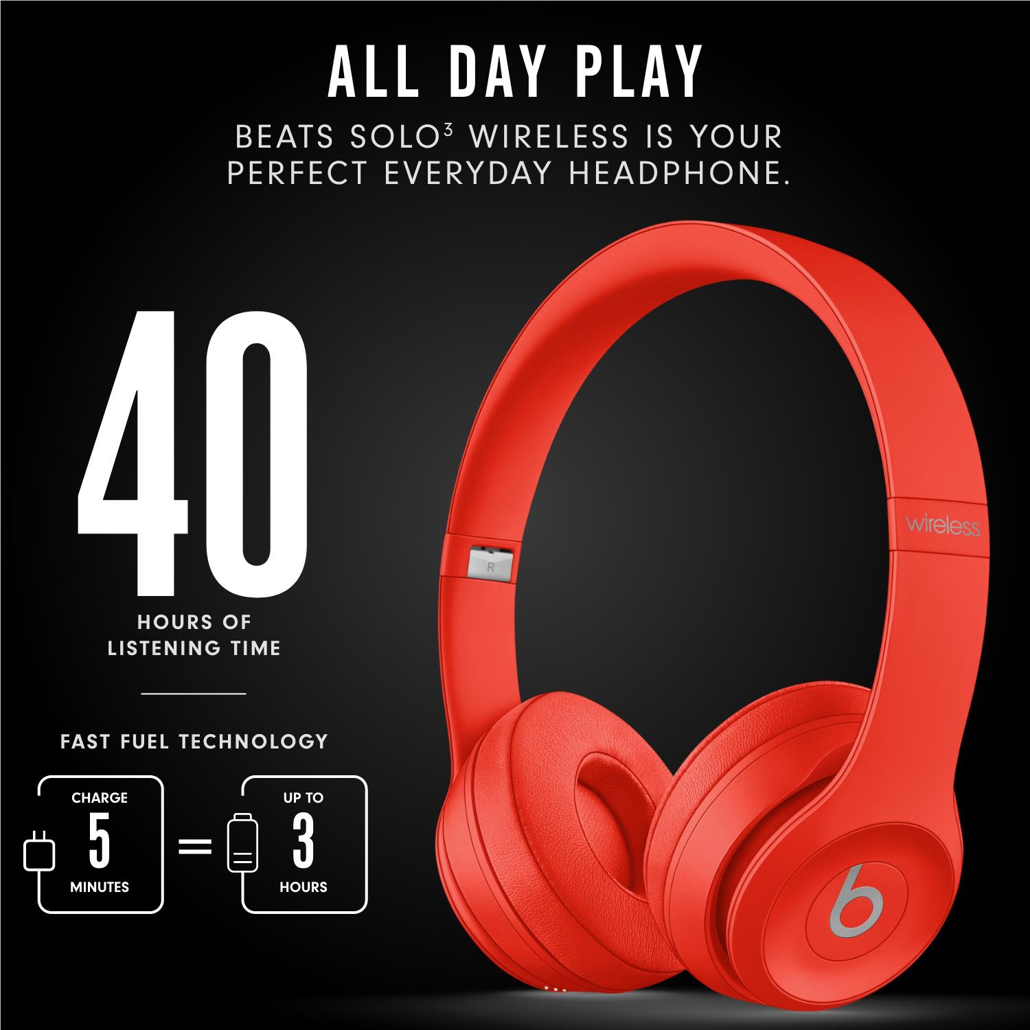 Beats Solo3 Wireless On-Ear Headphones (Citrus Red) - JB Hi-Fi