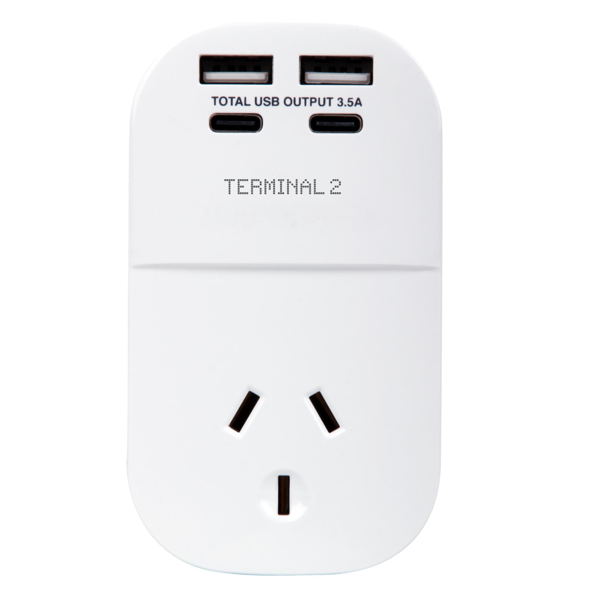 Terminal 2 Outbound Travel Adaptor with 4 USB Ports for America, Canada & More