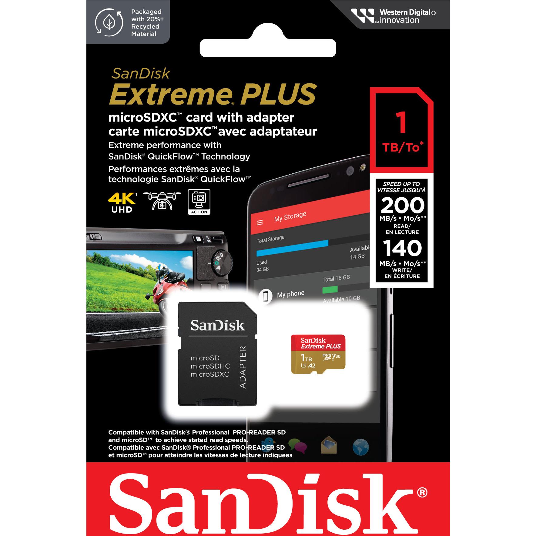 Sandisk Extreme PLUS MicroSDXC 1TB 200MB/s Memory Card - JB Hi-Fi