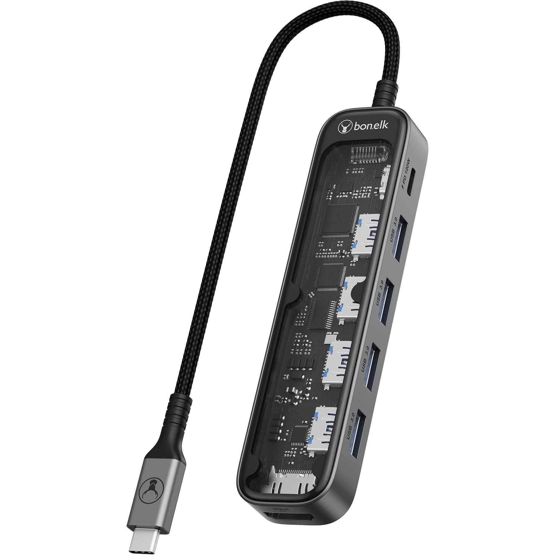 Bonelk Vision Long-Life USB-C to 6-in-1 Multiport Hub (SG/Clear)