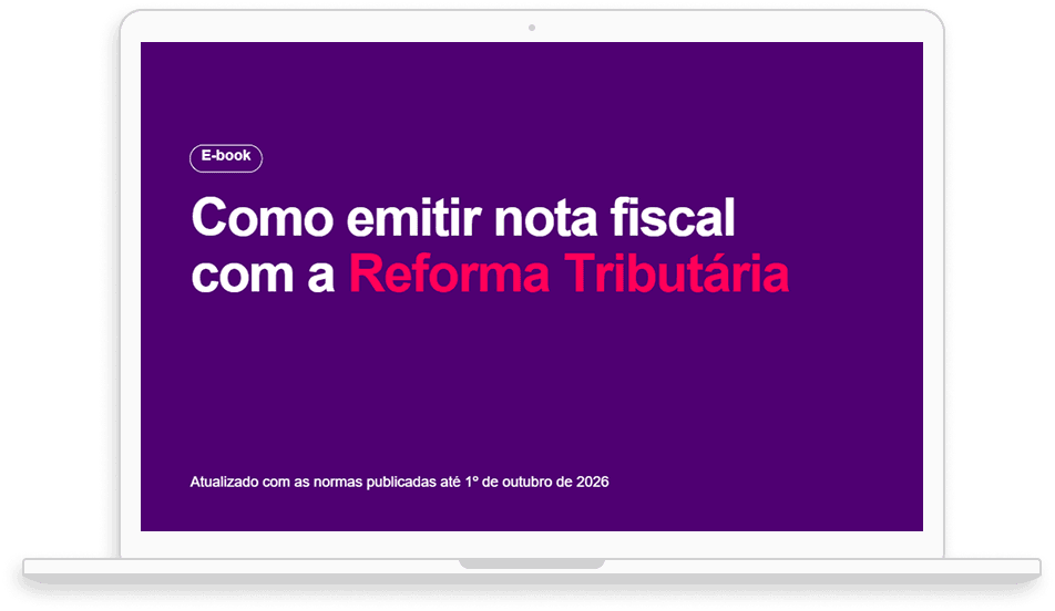 Capa do e-book Como emitir nota fiscal com a Reforma Tributária, da IOB, exibida em um notebook