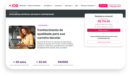Página do curso IA Aplicada à Contabilidade no site IOB