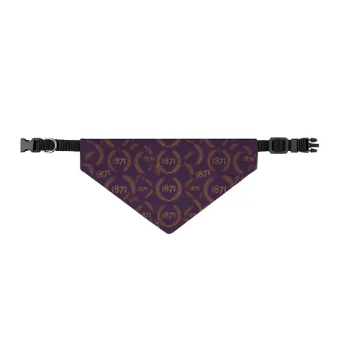 Alcorn 1871 Purple & Gold Academic Clip-on Pet Bandana — front view