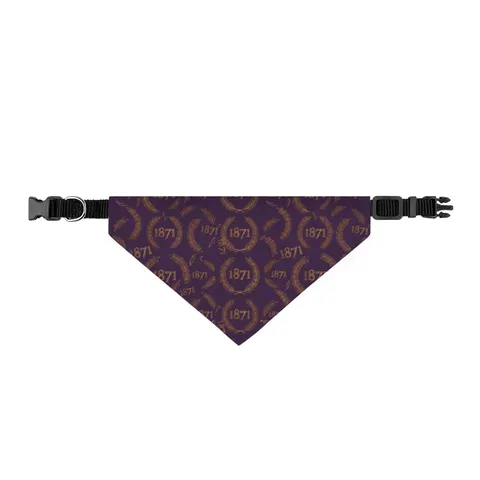 Alcorn 1871 Purple & Gold Academic Clip-on Pet Bandana — front view