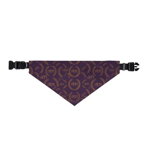 Alcorn 1871 Purple & Gold Academic Clip-on Pet Bandana — front view