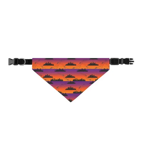 Atlanta Skyline Sunset Silhouette Clip-on Pet Bandana — front view
