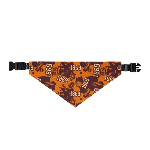Claflin 1869 Orange & Maroon Clip-on Pet Bandana — front view